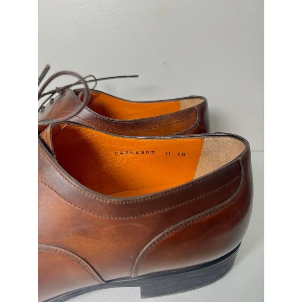 Santoni Men's Brown Leather Cap Toe Oxford Dress Shoes Made in Italy Size 10